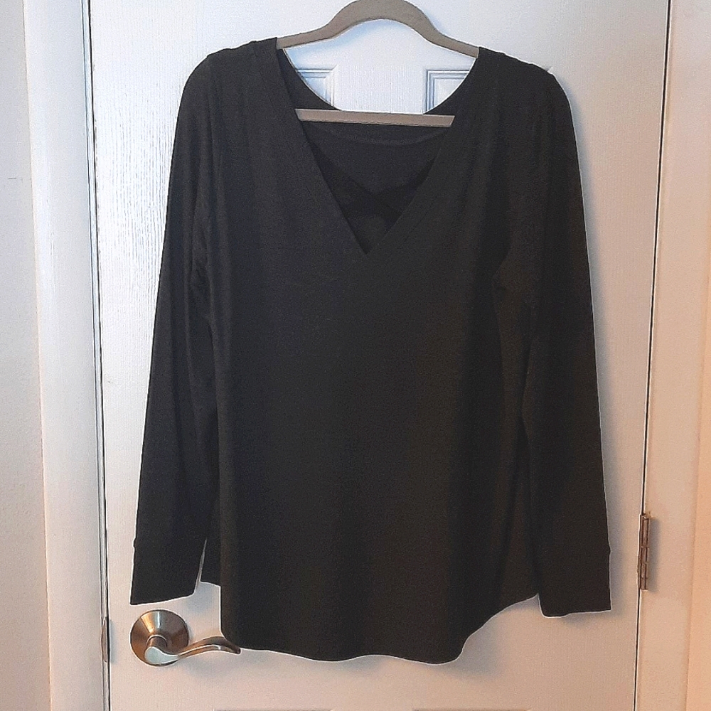 Cabi reversible rayon/spandex charcoal grey top.